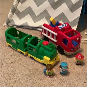 Fisher Price Little People train and fire truck.